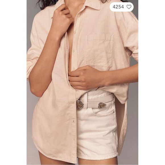 NEW Anthropologie Maeve Bennet Oversized Buttondown Taupe Linen Shirt X-Large - Picture 5 of 6